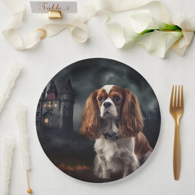 Cavalier King Charles Spaniel Halloween Scary Paper Plate (Wedding)