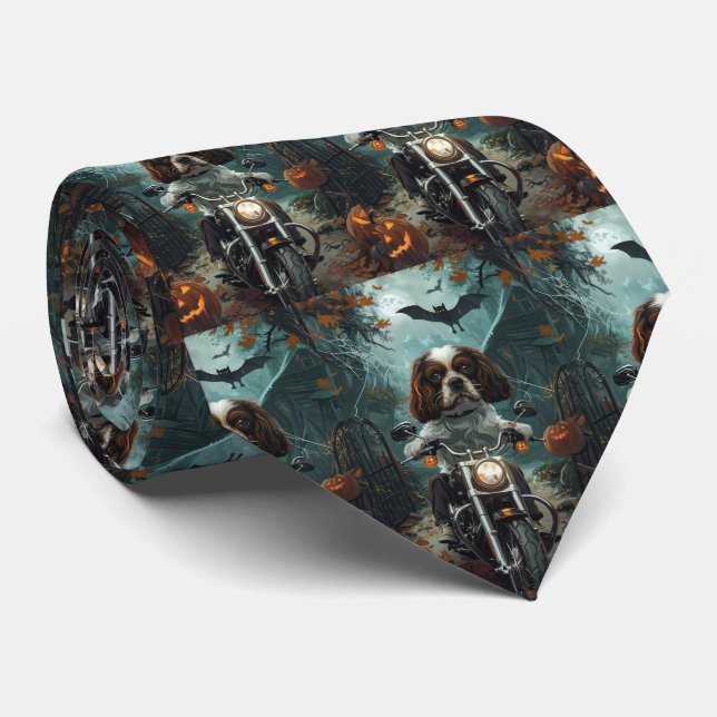 Cavalier King Charles Spaniel Halloween Scary Tie (Rolled)