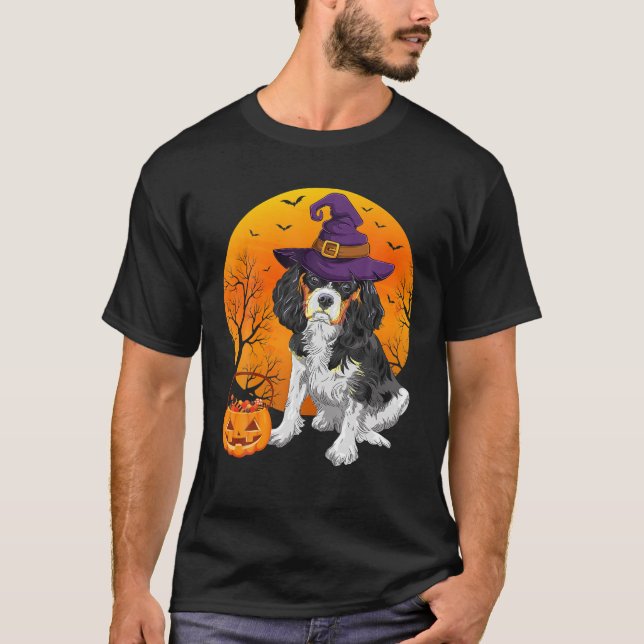 Cavalier King Charles Spaniel Halloween Witch Hat T-Shirt (Front)