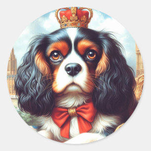 Cavalier King Charles Spaniel Illustration Classic Round Sticker