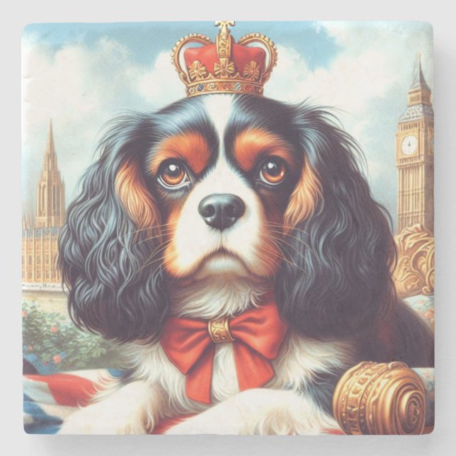 Cavalier King Charles Spaniel Illustration Stone Coaster (Front)