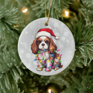 Cavalier King Charles Spaniel in Christmas Lights Ceramic Tree Decoration
