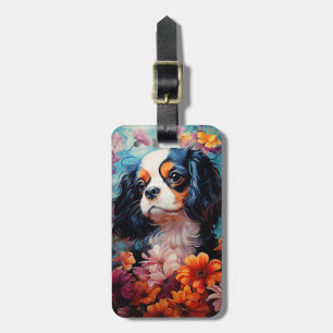 Cavalier King Charles Spaniel in flowers Luggage Tag