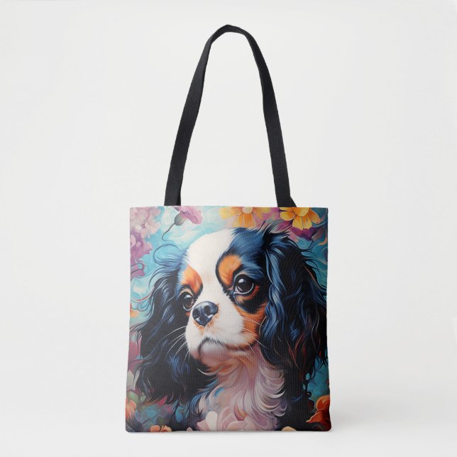 Cavalier King Charles Spaniel in flowers Tote Bag (Front)