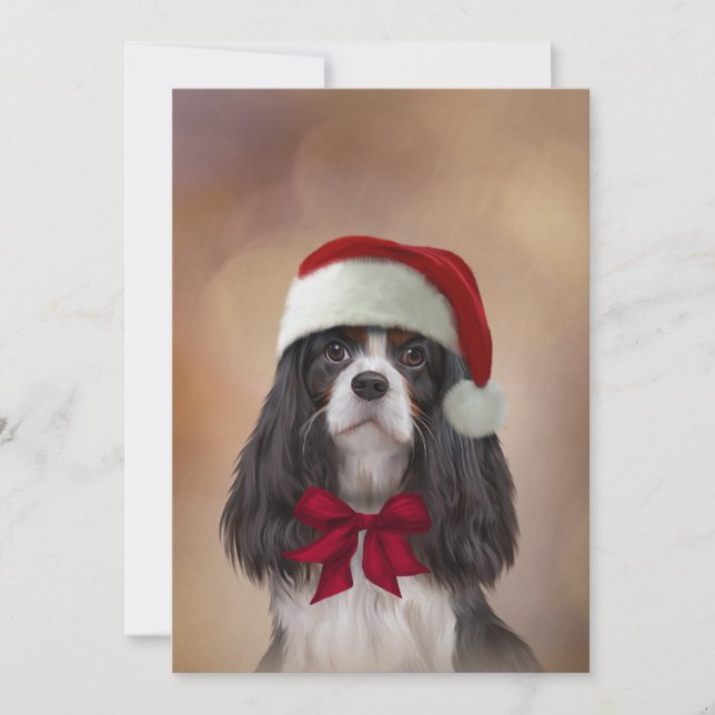 Cavalier King Charles Spaniel in red hat of Santa Invitation (Front)
