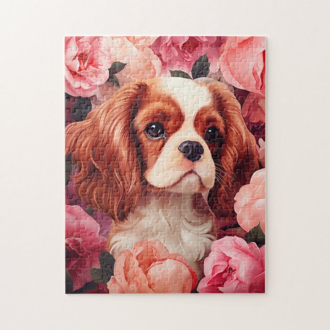 Cavalier King Charles Spaniel in Roses Jigsaw Puzzle (Vertical)