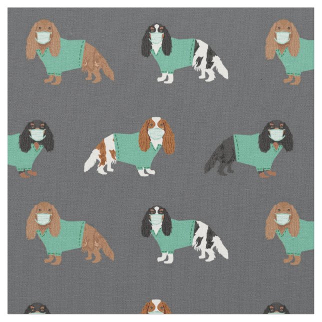 Cavalier King Charles Spaniel in scrubs charcoal Fabric (Close Up)