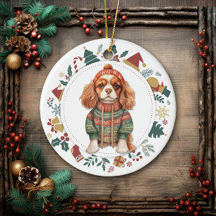 Cavalier King Charles Spaniel in Winter Sweater Ceramic Tree Decoration