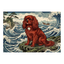 Cavalier King Charles Spaniel Japanese Wave Poster