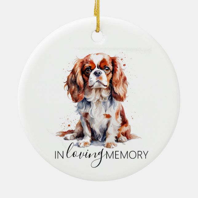 Cavalier King Charles spaniel memorial watercolour Ceramic Tree Decoration (Back)
