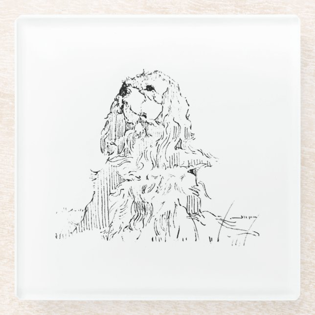Cavalier King Charles Spaniel, Minimalist Art Glass Coaster (Front)