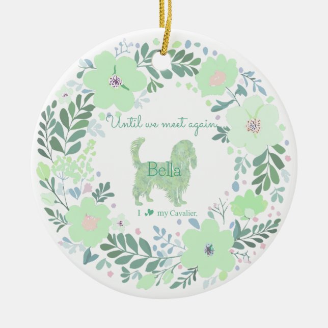 Cavalier King Charles Spaniel - Mint Green Custom Ceramic Tree Decoration (Front)