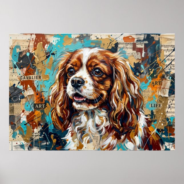 Cavalier King Charles Spaniel Mixed Media Collage  Poster (Front)