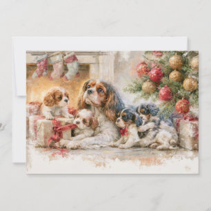 Cavalier King Charles Spaniel Mother Puppies Holiday Card