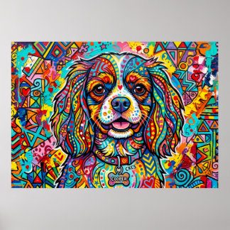Cavalier King Charles Spaniel Neo-Pop Folk Art Pos Poster