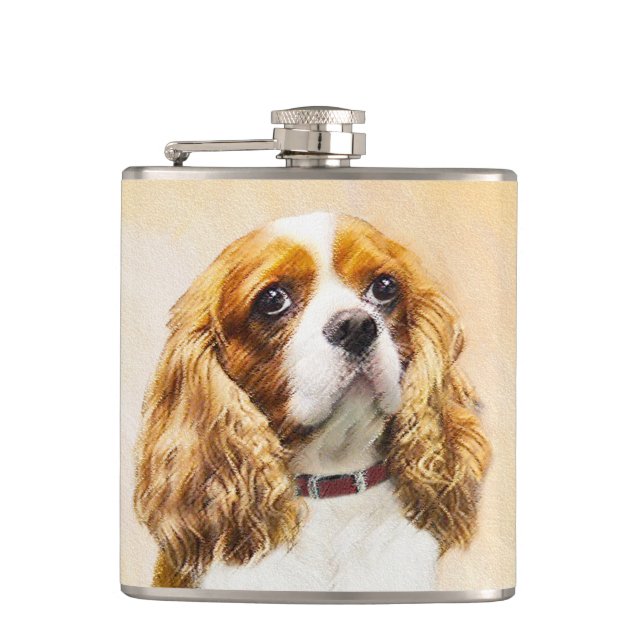 Cavalier King Charles Spaniel Original Painting Hip Flask (Front)