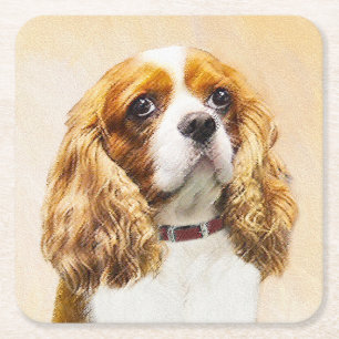 Cavalier King Charles Spaniel Original Painting Square Paper Coaster