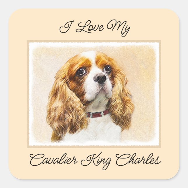 Cavalier King Charles Spaniel Original Painting Square Sticker (Front)