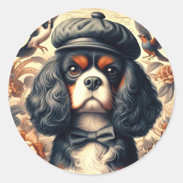 Cavalier King Charles Spaniel Painting Classic Round Sticker (Front)