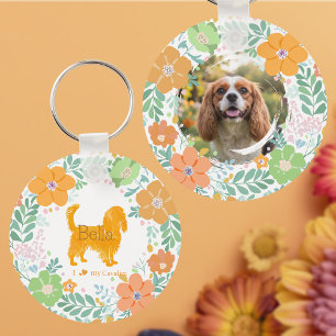 Cavalier King Charles Spaniel Pastel Orange Flower Key Ring