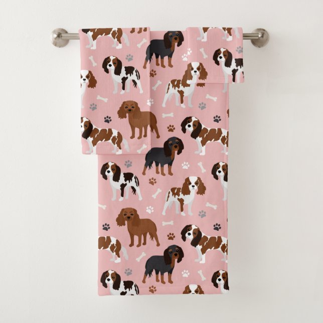 Cavalier King Charles Spaniel Paws and Bones Bath Towel Set (Insitu)