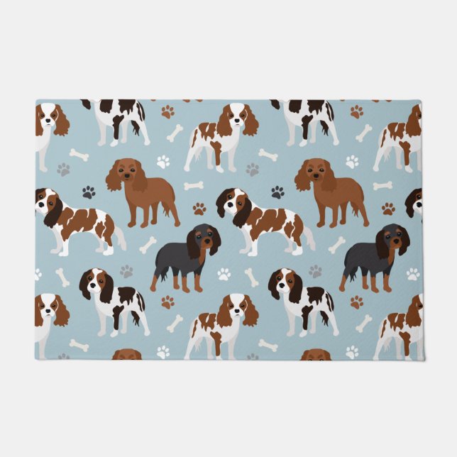 Cavalier King Charles Spaniel Paws and Bones Doormat (Front)