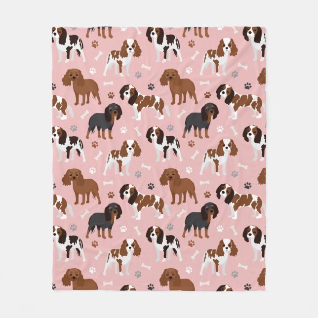 Cavalier King Charles Spaniel Paws and Bones Fleec Fleece Blanket (Front)