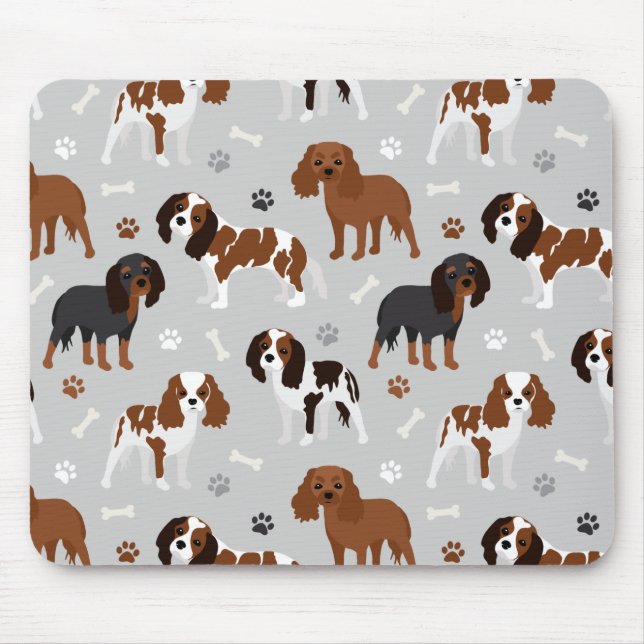 Cavalier King Charles Spaniel Paws and Bones Mouse Pad (Front)