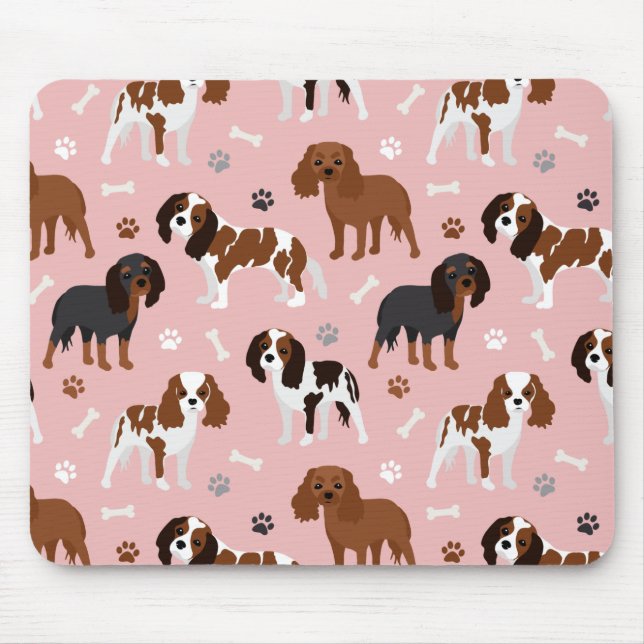 Cavalier King Charles Spaniel Paws and Bones Mouse Pad (Front)