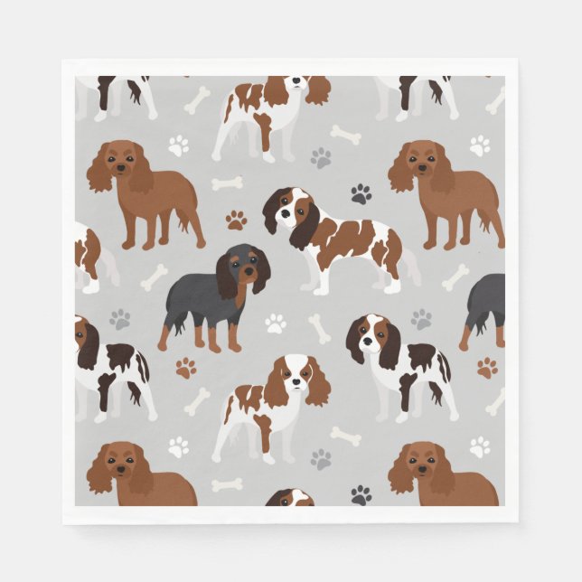 Cavalier King Charles Spaniel Paws and Bones Napkin (Front)