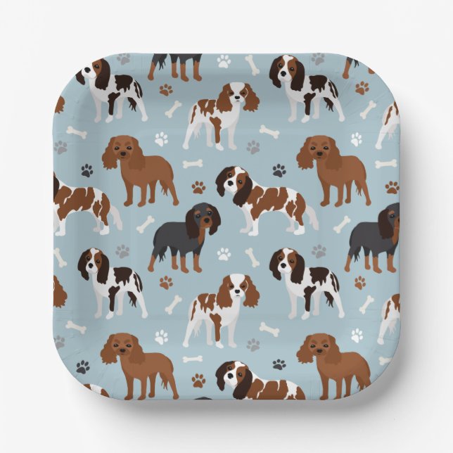 Cavalier King Charles Spaniel Paws and Bones Paper Plate (Front)