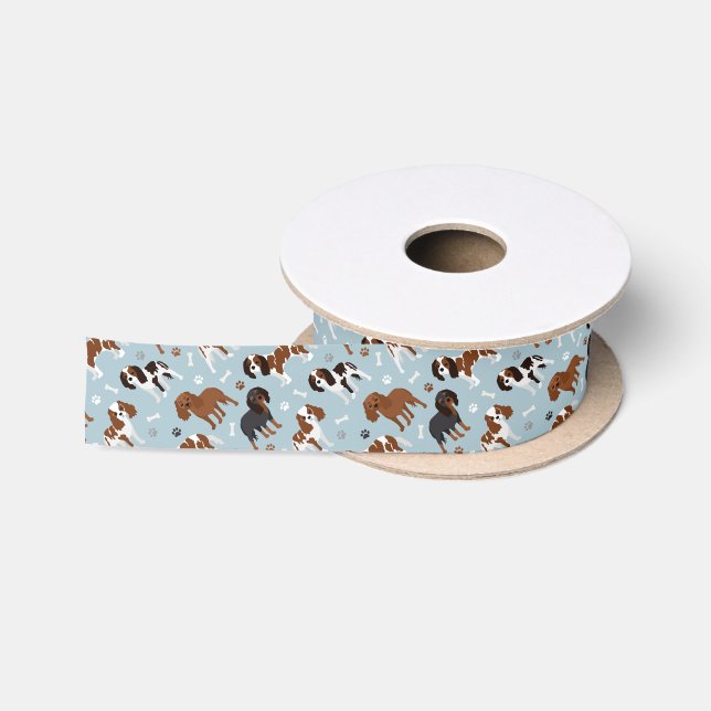 Cavalier King Charles Spaniel Paws and Bones Satin Ribbon (Spool)