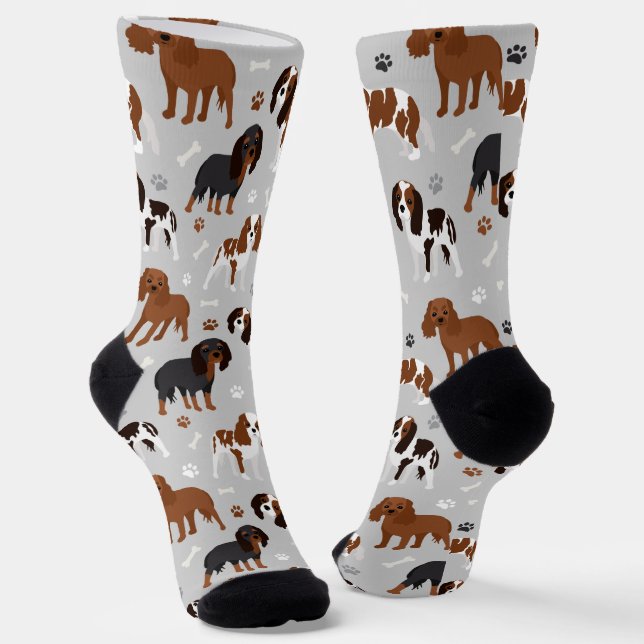 Cavalier King Charles Spaniel Paws and Bones Socks (Angled)