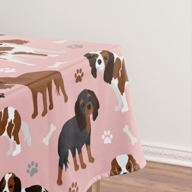 Cavalier King Charles Spaniel Paws and Bones Tablecloth (In Situ)
