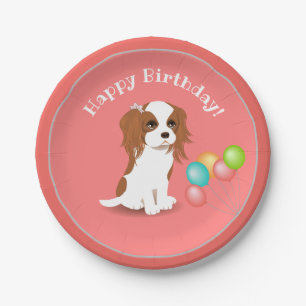Cavalier King Charles Spaniel Pink Happy Birthday  Paper Plate