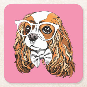 Cavalier King Charles Spaniel Portrait Square Paper Coaster