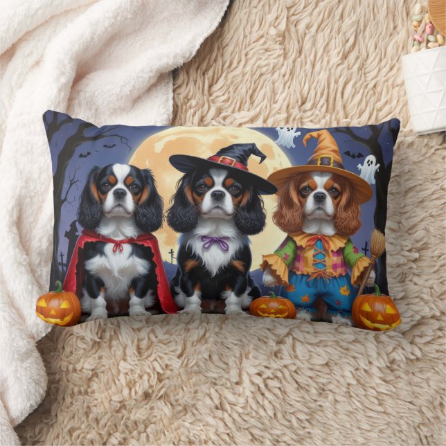 Cavalier King Charles Spaniel  Pumpkin Halloween Lumbar Cushion (Blanket)