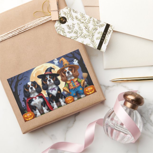 Cavalier King Charles Spaniel  Pumpkin Halloween Rectangular Sticker (Gifting)
