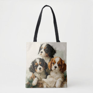 Cavalier King Charles Spaniel Puppies Christmas Tote Bag