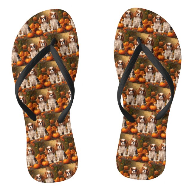 Cavalier King Charles Spaniel Puppy Autumn Pumpkin Jandals (Footbed)