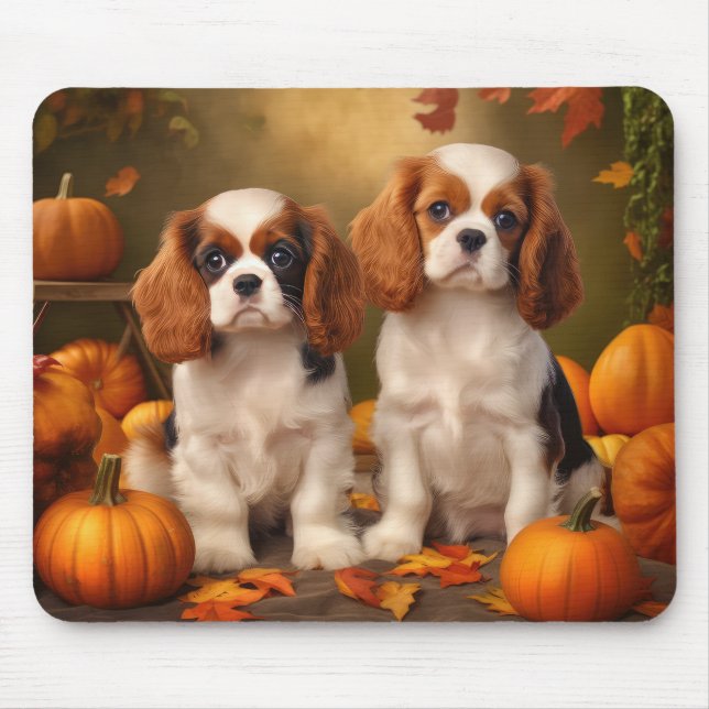 Cavalier King Charles Spaniel Puppy Autumn Pumpkin Mouse Pad (Front)