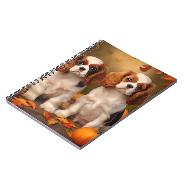 Cavalier King Charles Spaniel Puppy Autumn Pumpkin Notebook (Left Side)