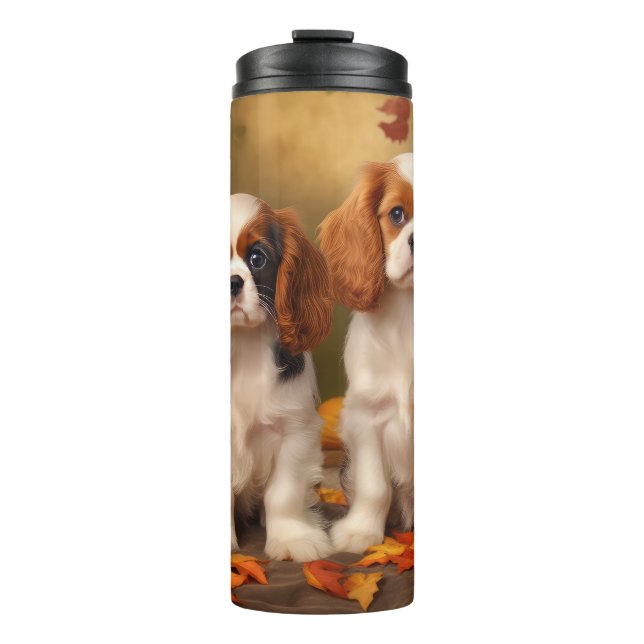 Cavalier King Charles Spaniel Puppy Autumn Pumpkin Thermal Tumbler (Front)