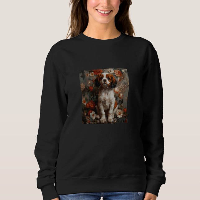 Cavalier King Charles Spaniel Puppy Flowers Graphi Sweatshirt (Front)