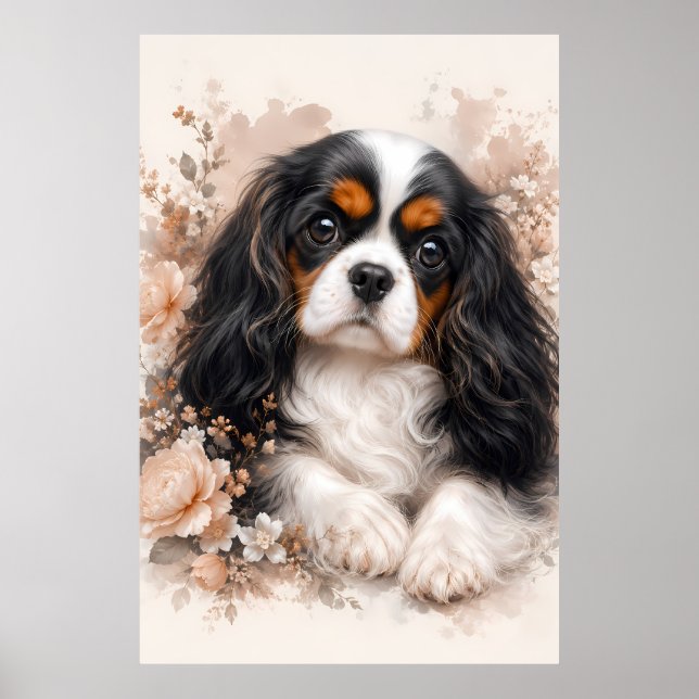 Cavalier King Charles Spaniel Puppy with Soft Flor Poster (Front)