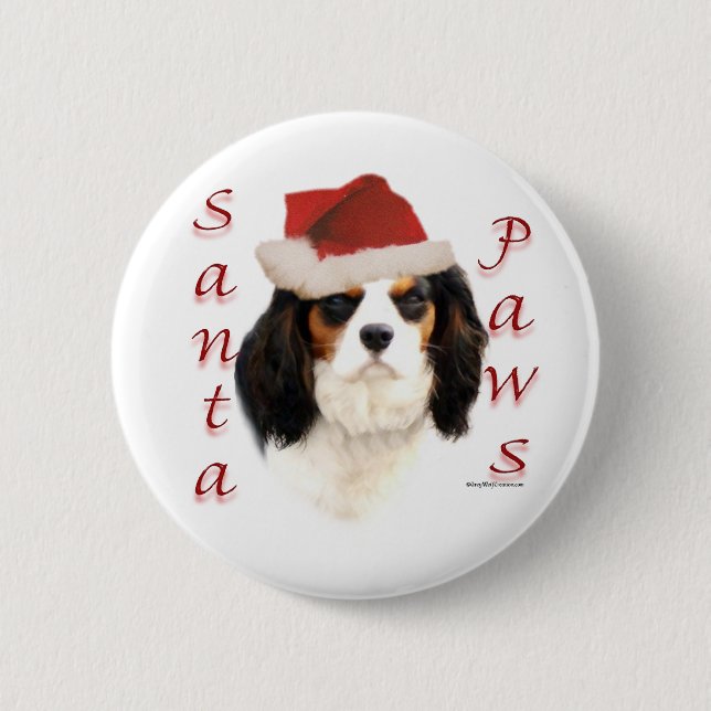 Cavalier King Charles Spaniel Santa Paws 6 Cm Round Badge (Front)