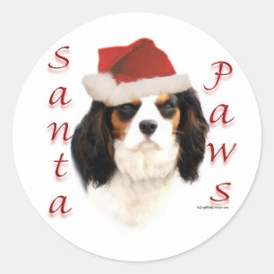 Cavalier King Charles Spaniel Santa Paws Classic Round Sticker