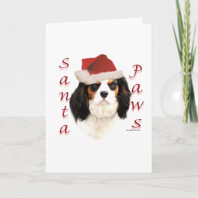 Cavalier King Charles Spaniel Santa Paws Holiday Card (Front)
