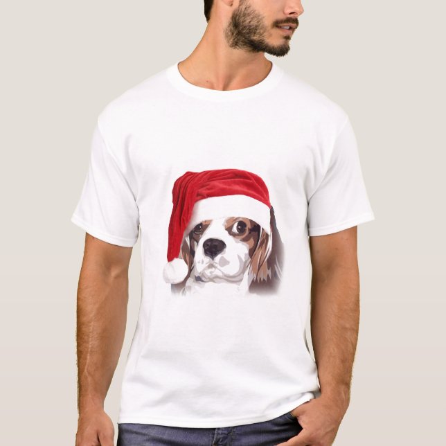 Cavalier king Charles Spaniel Santa t-shirt (Front)