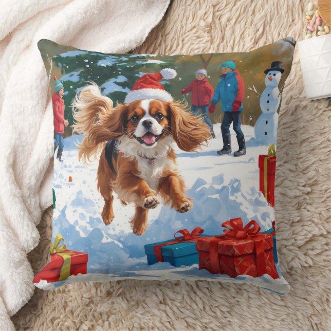 Cavalier King Charles Spaniel Snow with Christmas  Cushion (Blanket)